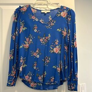 Loft ruffle shoulder long sleeve v-neck blouse